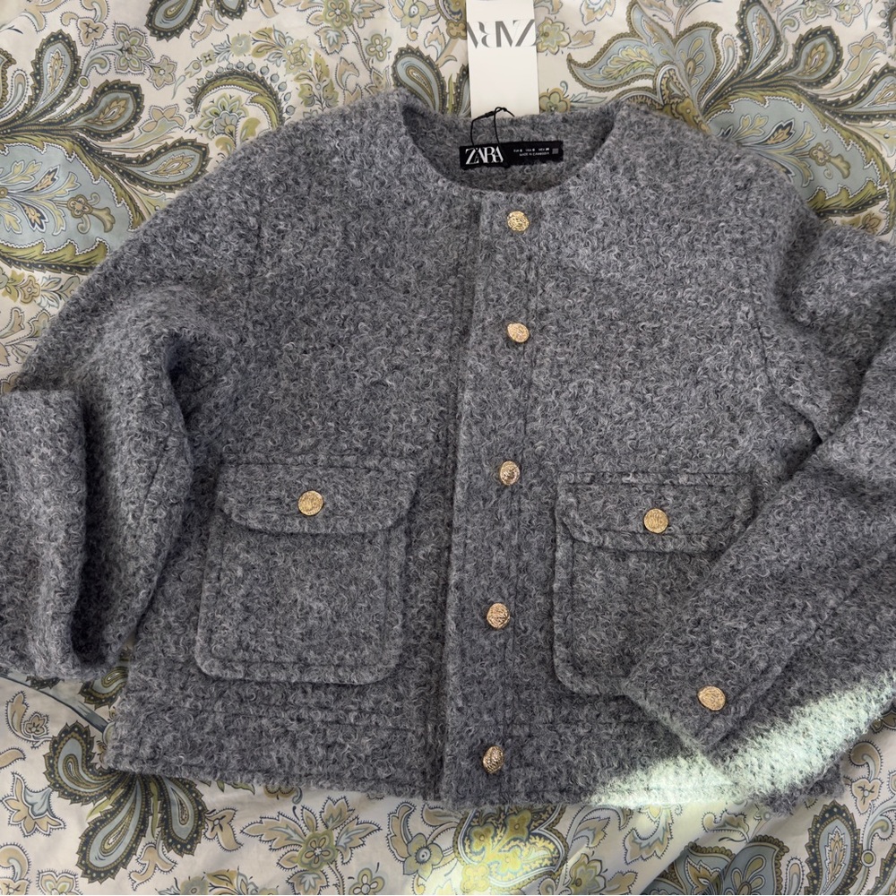 Zara Charcoal Button-Up Pea Coat